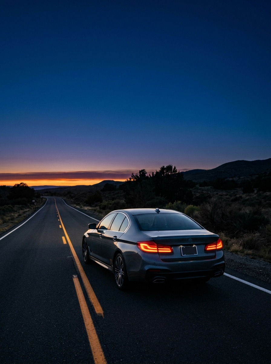 A sedan on an open highway at dusk, ready for door-to-door transport